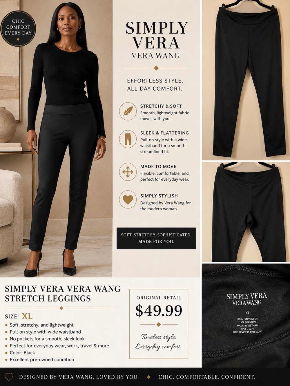 Simply Vera Vera Wang Black Pull-On Stretch Leggings